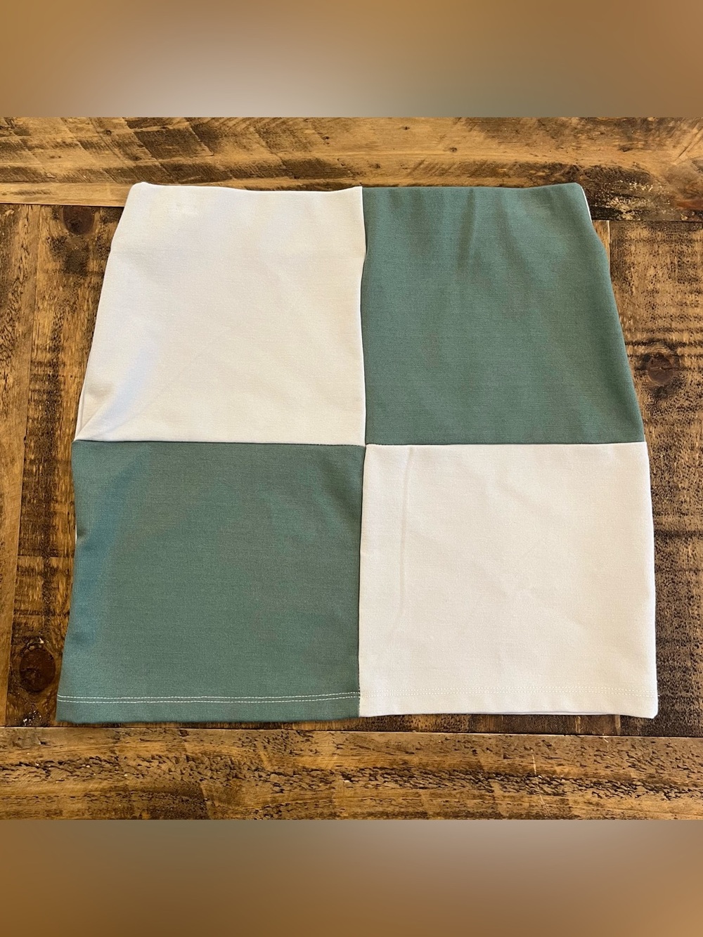Altar'd State Colorblock Bodycon Mini Skirt in Sage & Cream